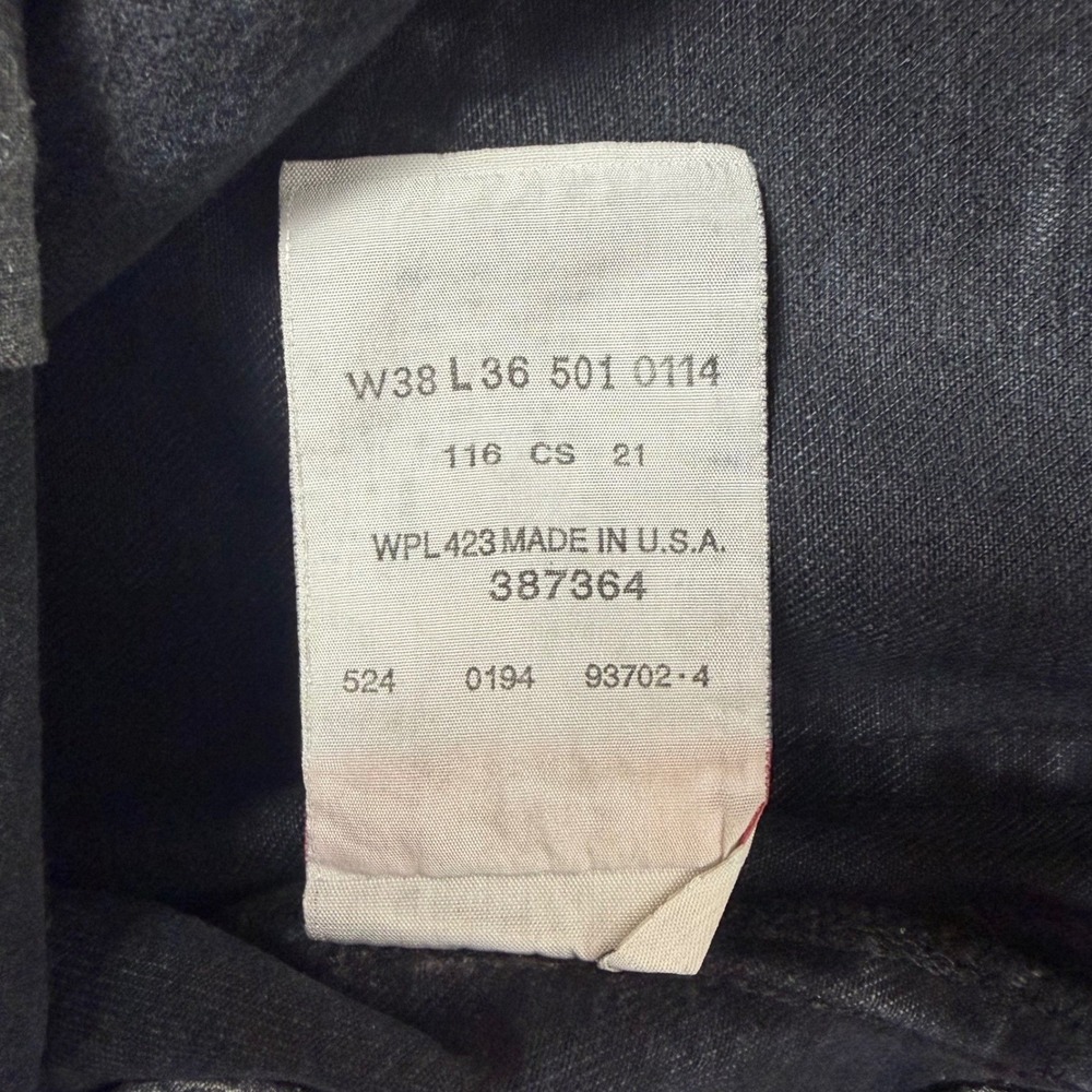 Vintage Levi's Jeans Mens 38x36 Black 501 Straight Leg Distressed Faded USA Made - Picture 7 of 9